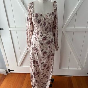 Pink Lily Cream and Purple Floral Long Sleeve Dress